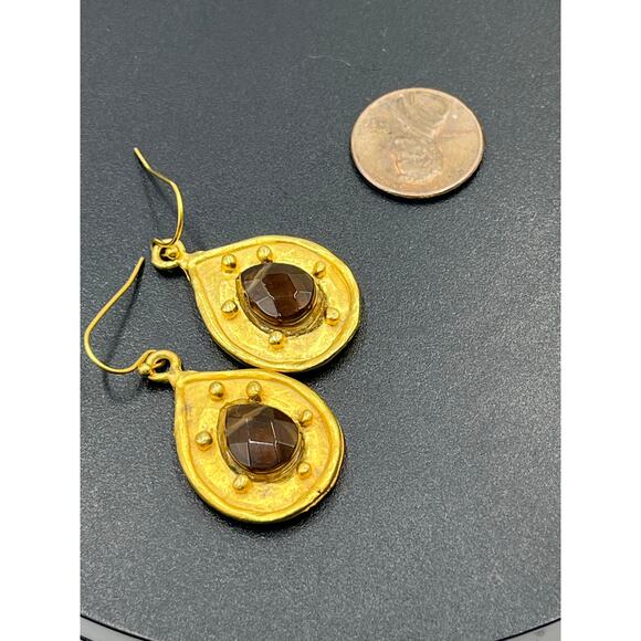 Susan Shaw Vintage Handcast 24k Gold Plated Teardrop Genuine Quartz Earrings - Picture 5 of 13